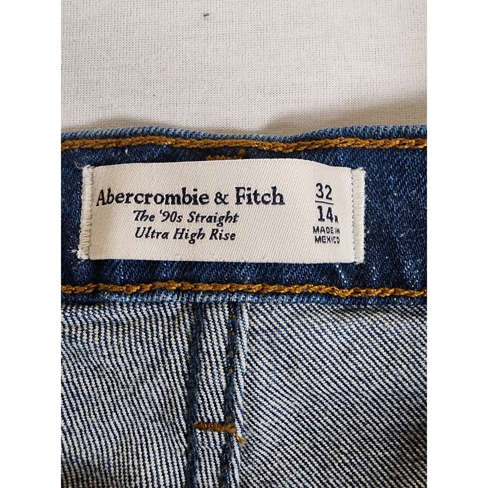Abercrombie & Fitch Womens 32/14R 90s Straight Ultra High Rise Denim Blue Jeans - Picture 6 of 9